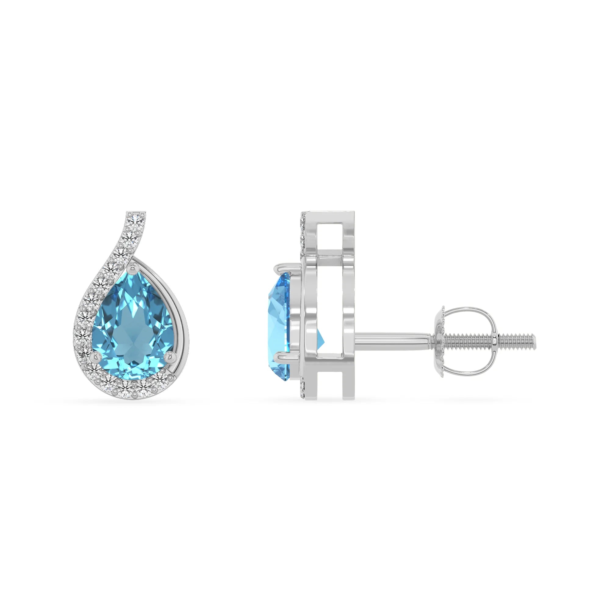 natural swiss blue topaz pear stud earrings in white gold 