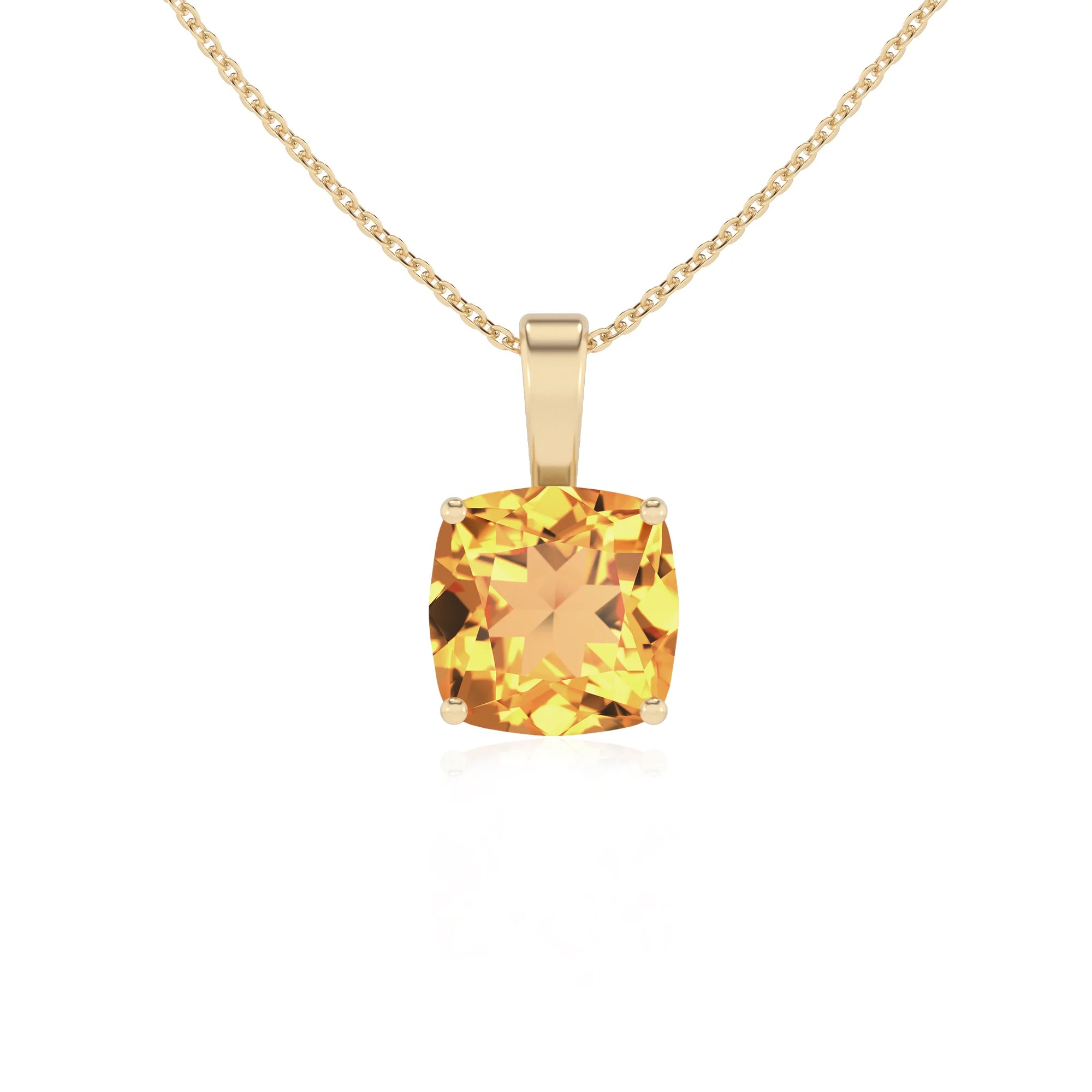 lab grown citrine cushion solitaire necklaces in yellow gold 