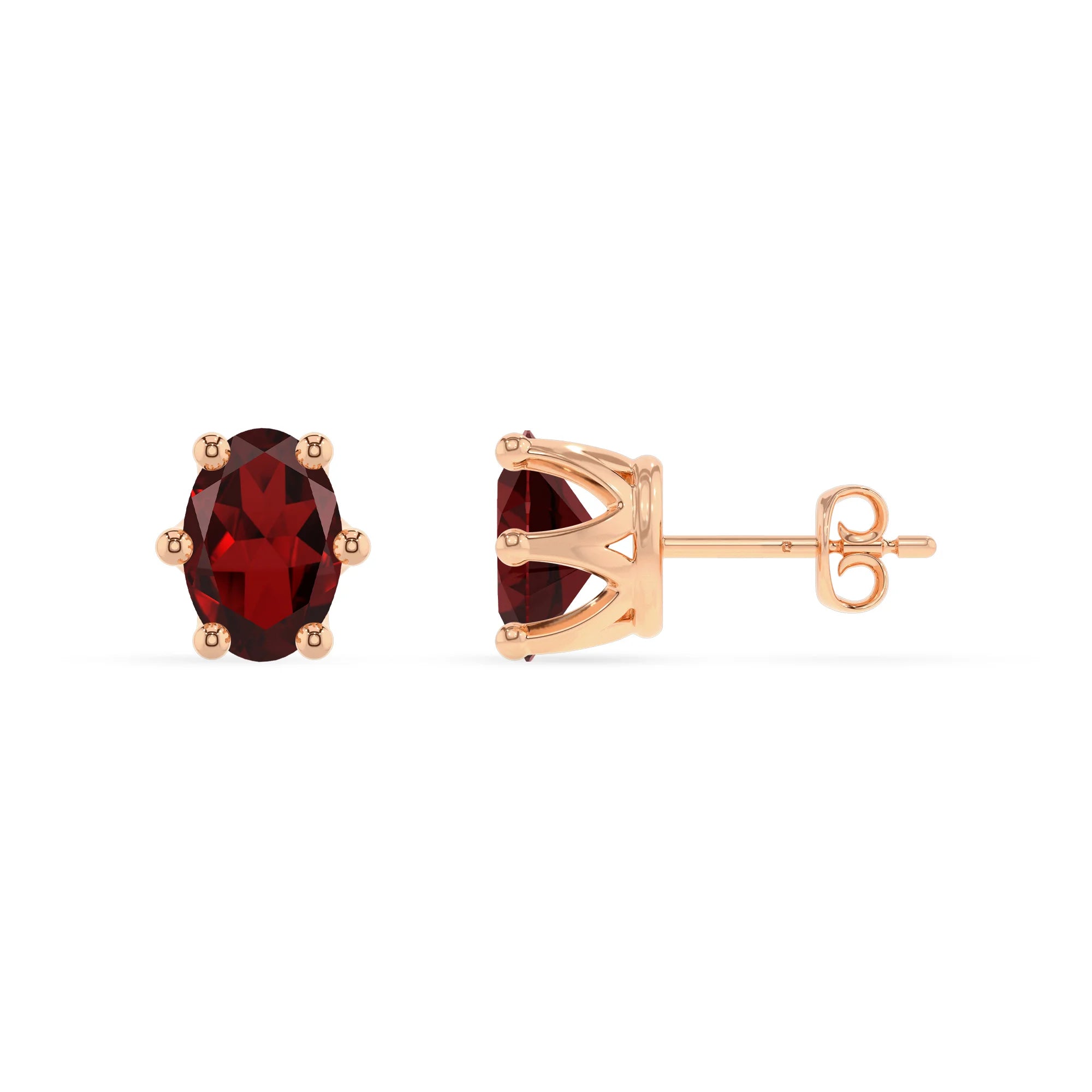 natural garnet oval stud earrings in rose gold 