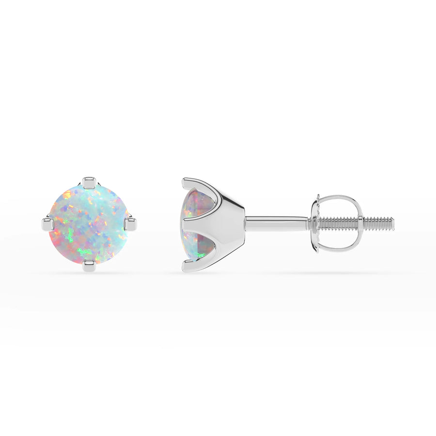 lab grown opal round stud earrings in sterling silver 