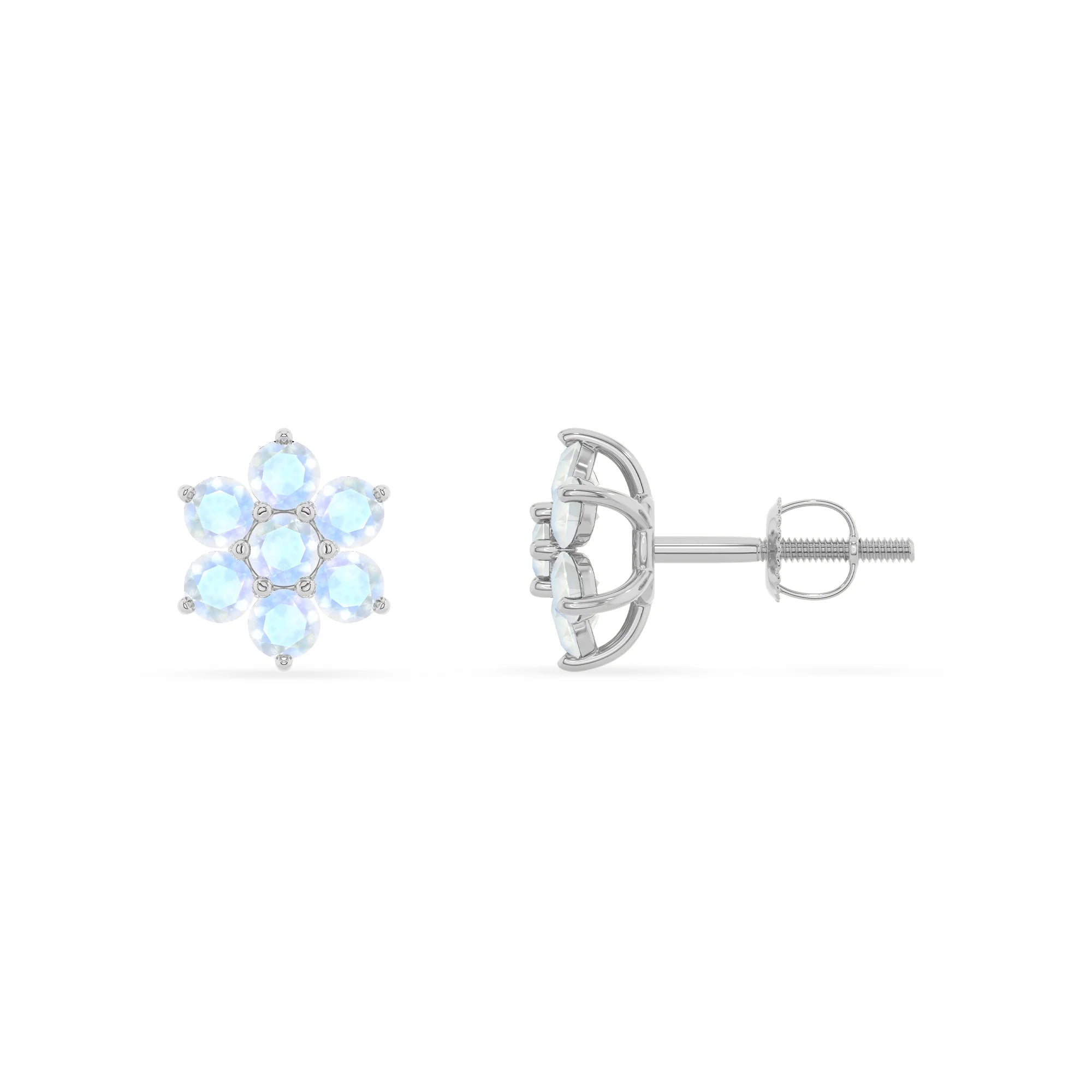 natural rainbow moonstone round stud earrings in sterling silver 