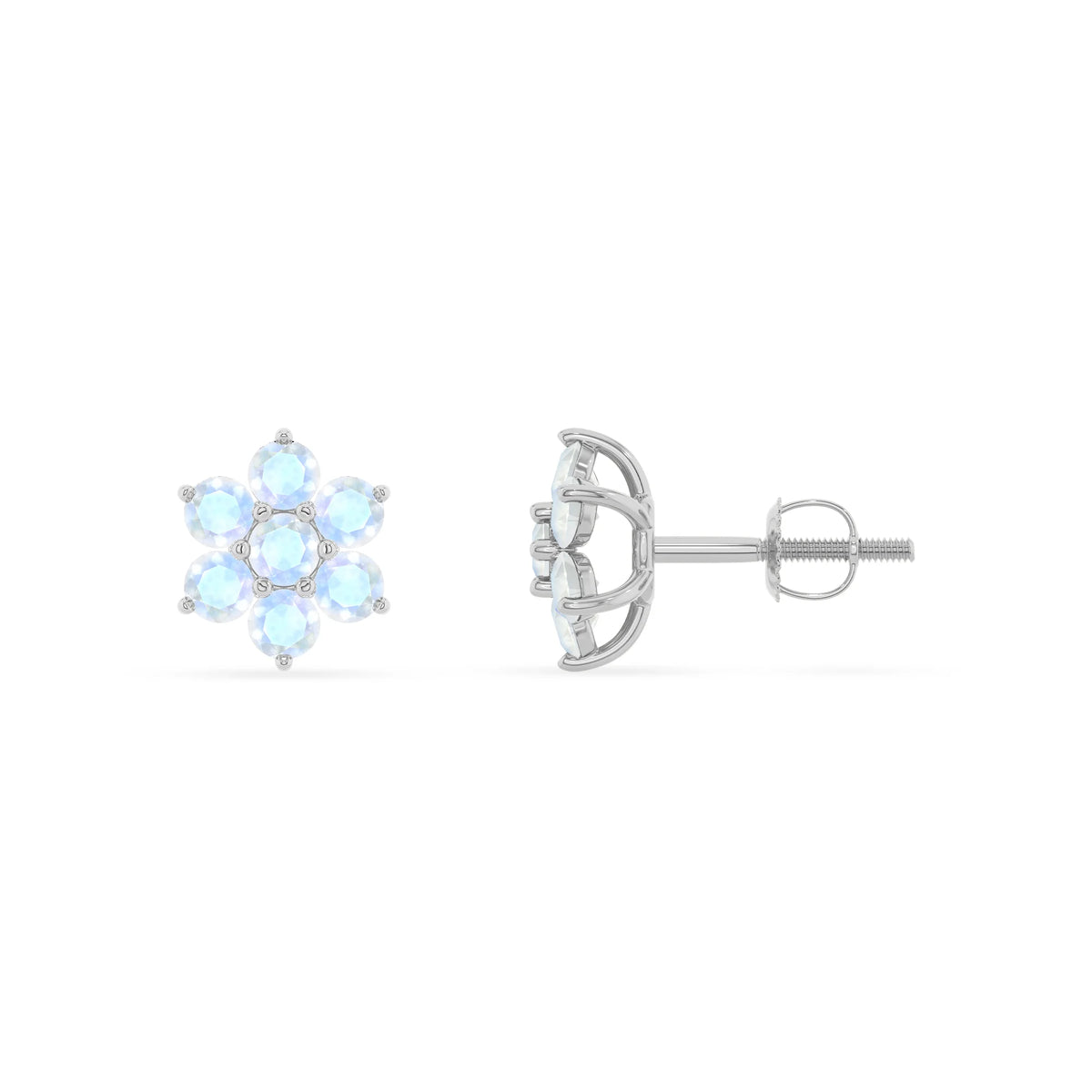 natural rainbow moonstone round stud earrings in sterling silver 