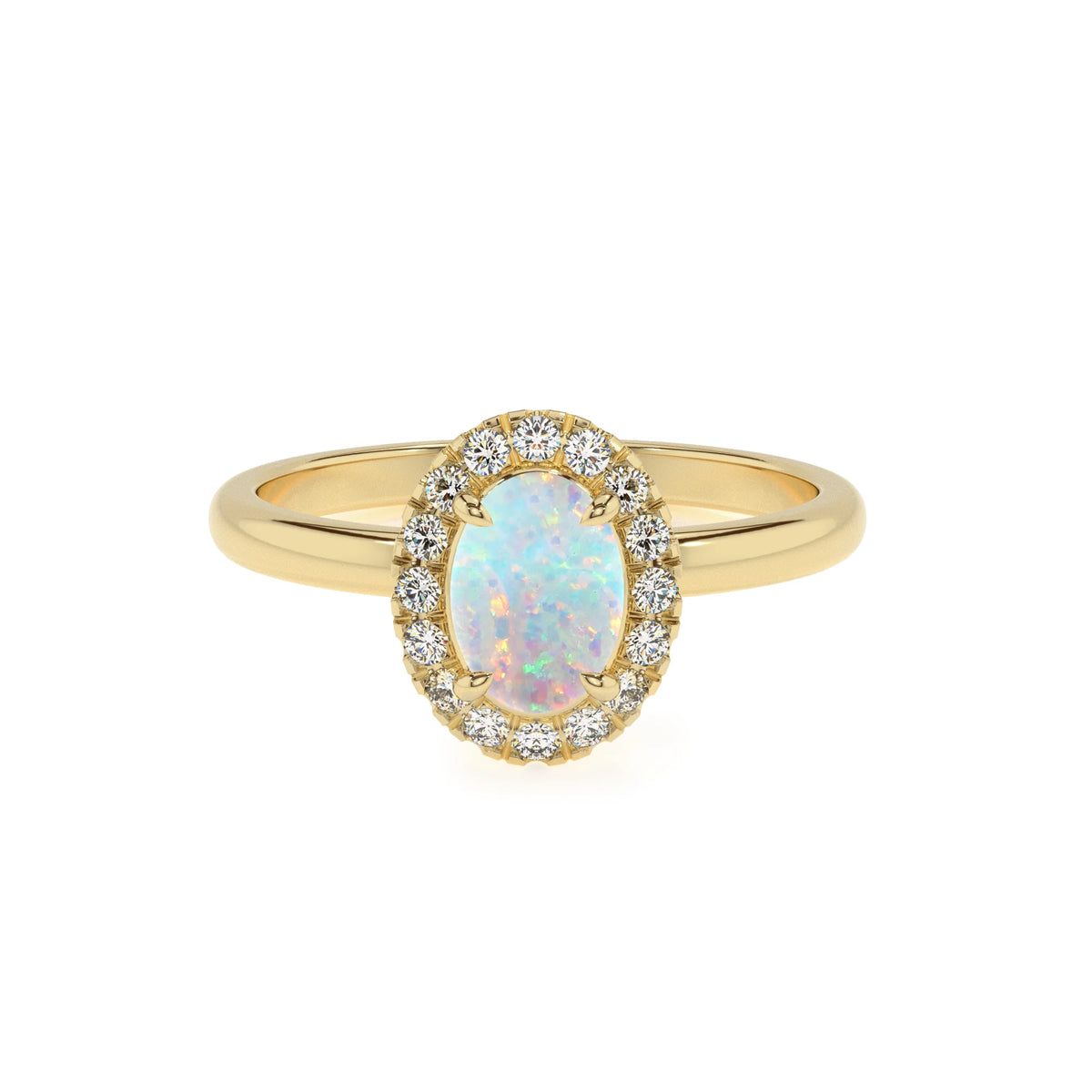 lab grown opal oval solitaire rings in yellow gold 