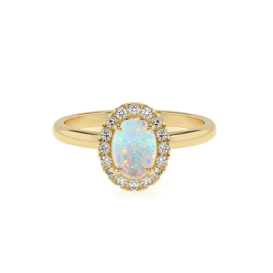 lab grown opal oval solitaire rings in yellow gold 