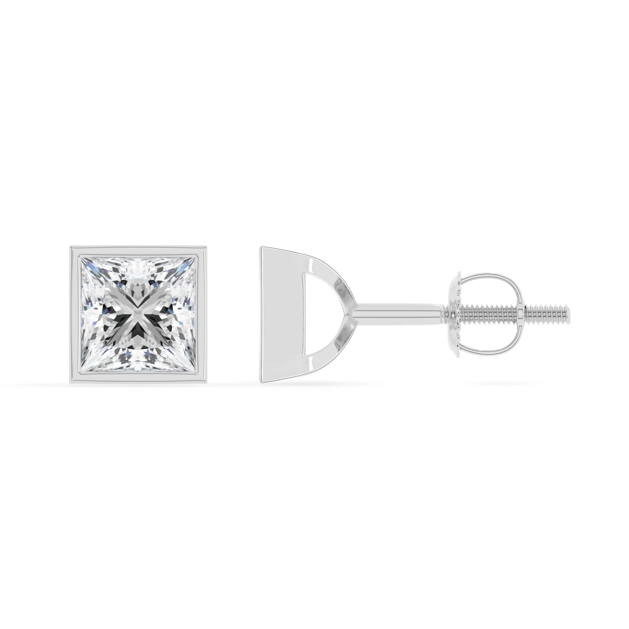 lab grown moissanite princess stud earrings in platinum 