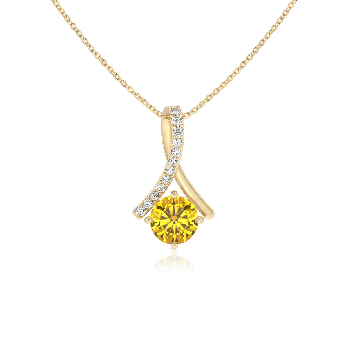 lab grown yellow-sapphire round solitaire necklaces in yellow gold 