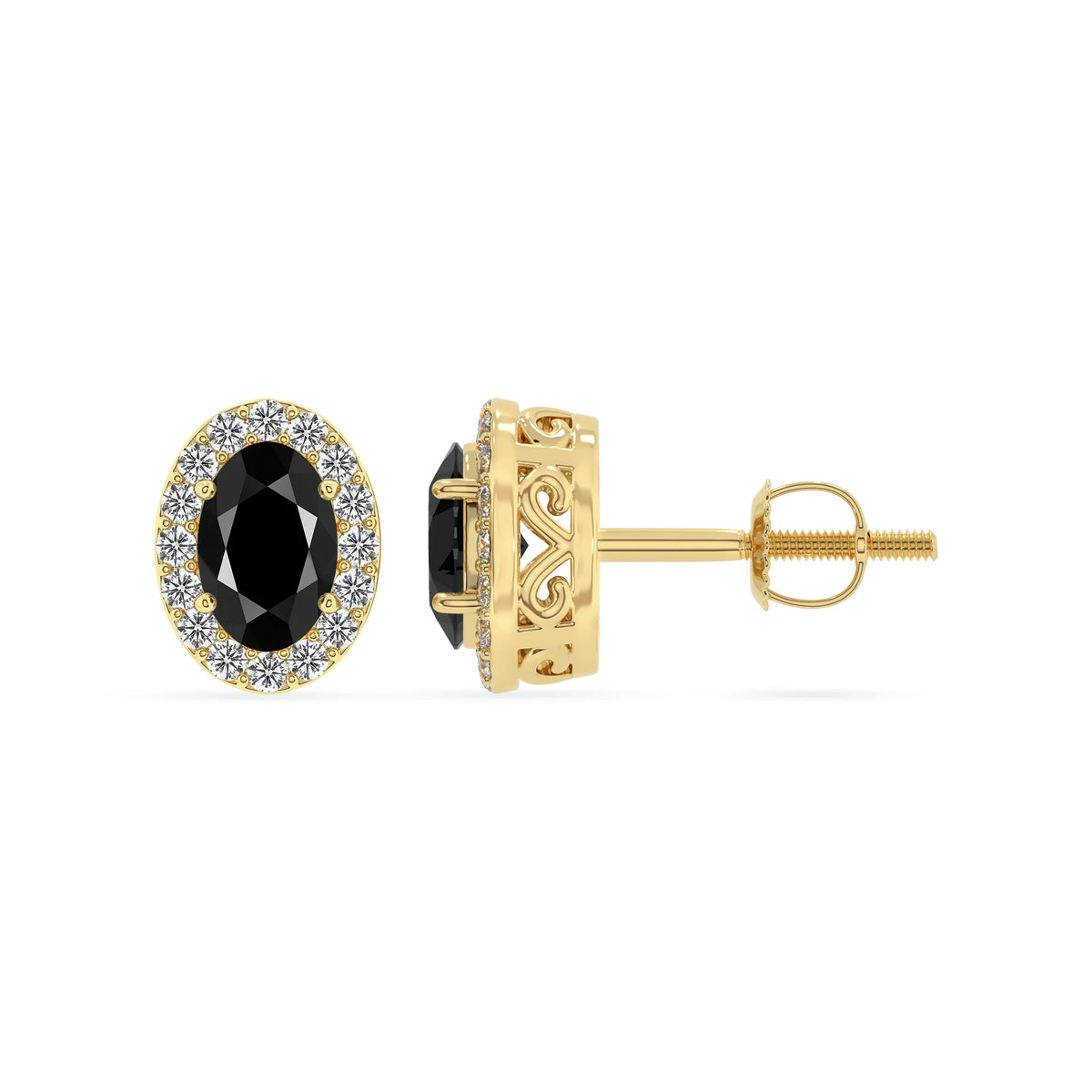 natural black onyx oval stud earrings in yellow gold 