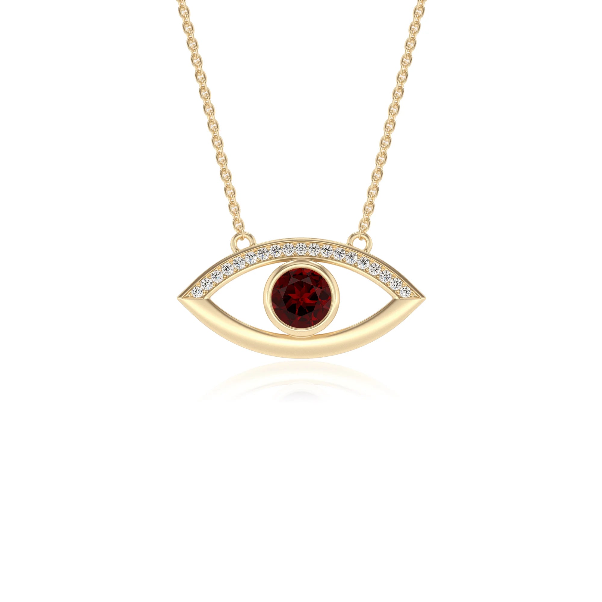 natural garnet round solitaire necklaces in yellow gold 