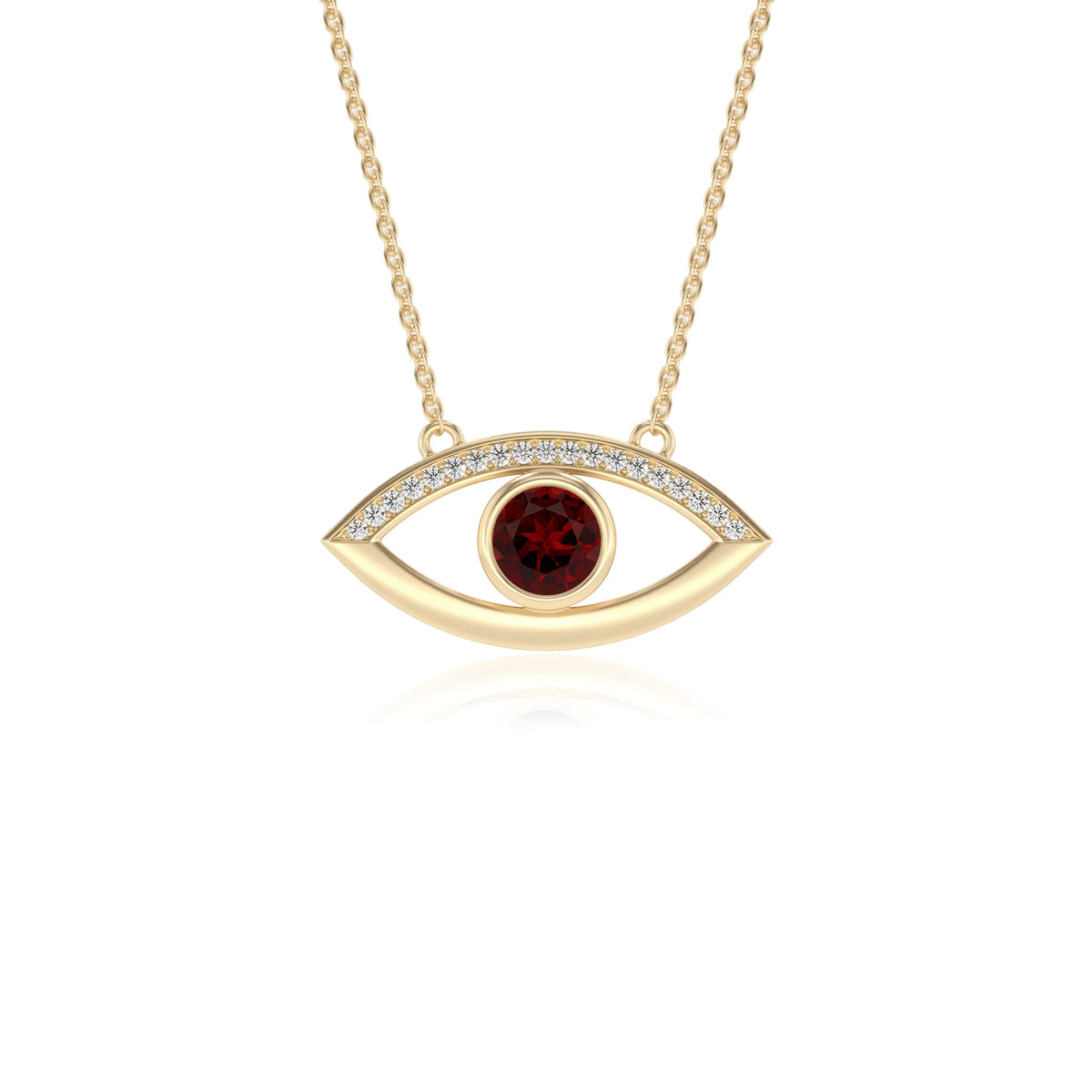natural garnet round solitaire necklaces in yellow gold 