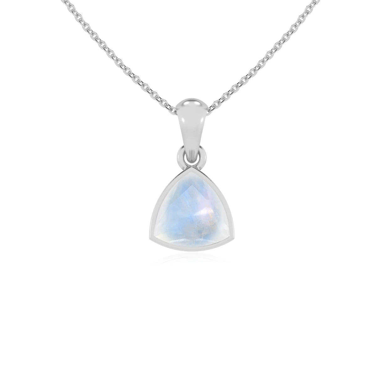 natural rainbow-moonstone trillion solitaire necklaces in sterling silver 