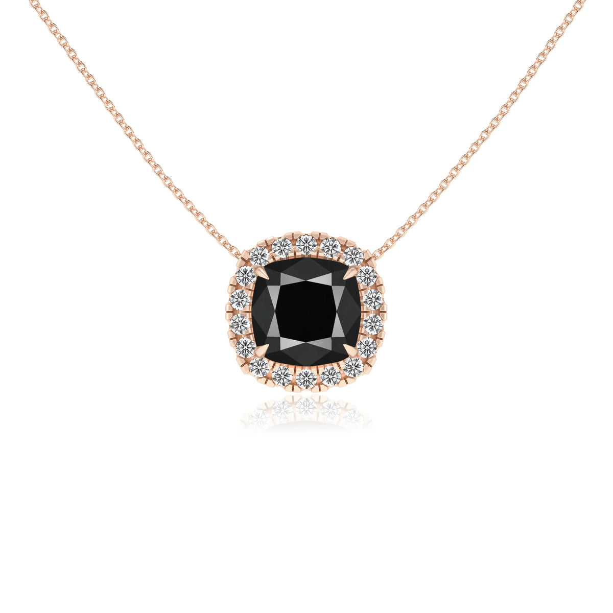 natural black onyx cushion solitaire necklaces in rose gold 