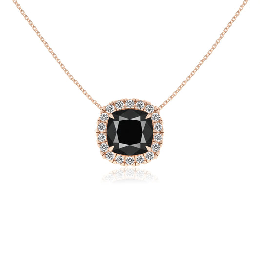 natural black onyx cushion solitaire necklaces in rose gold 