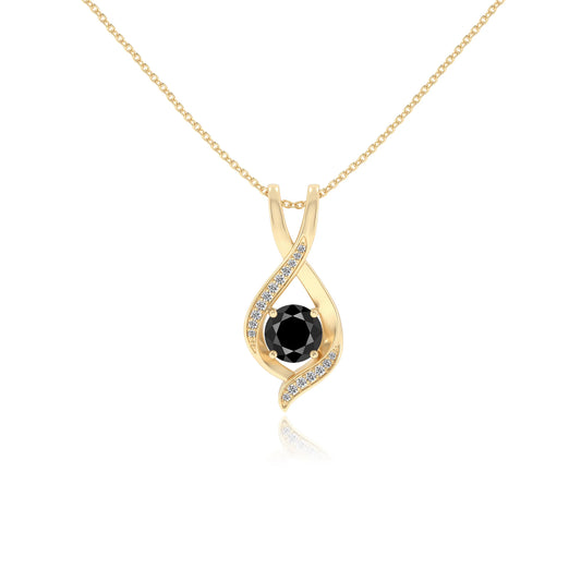 natural black-onyx round solitaire necklaces in yellow gold 