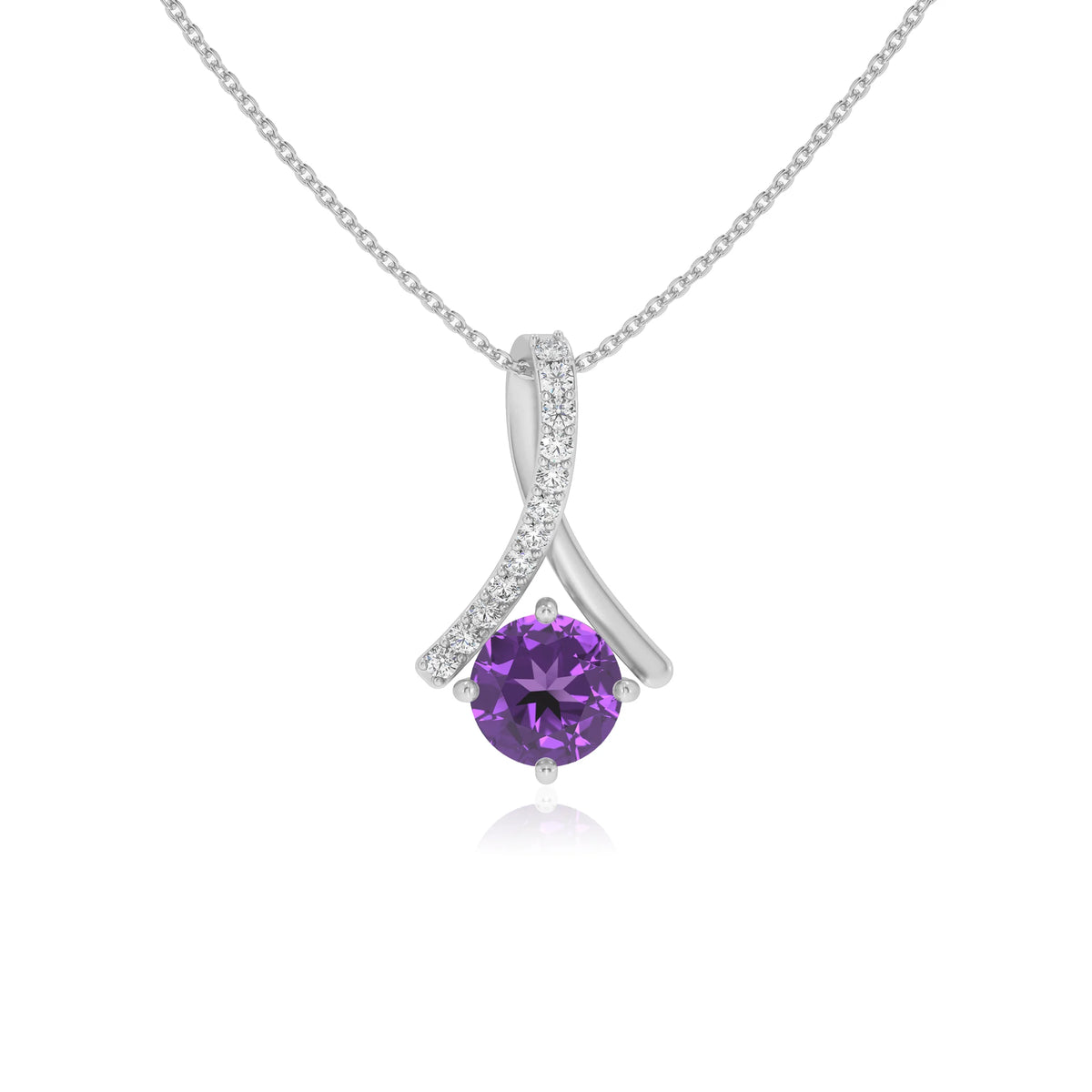 lab grown amethyst round solitaire necklaces in sterling silver 