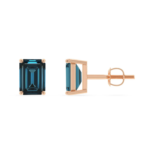 natural london blue topaz emerald cut stud earrings in rose gold 