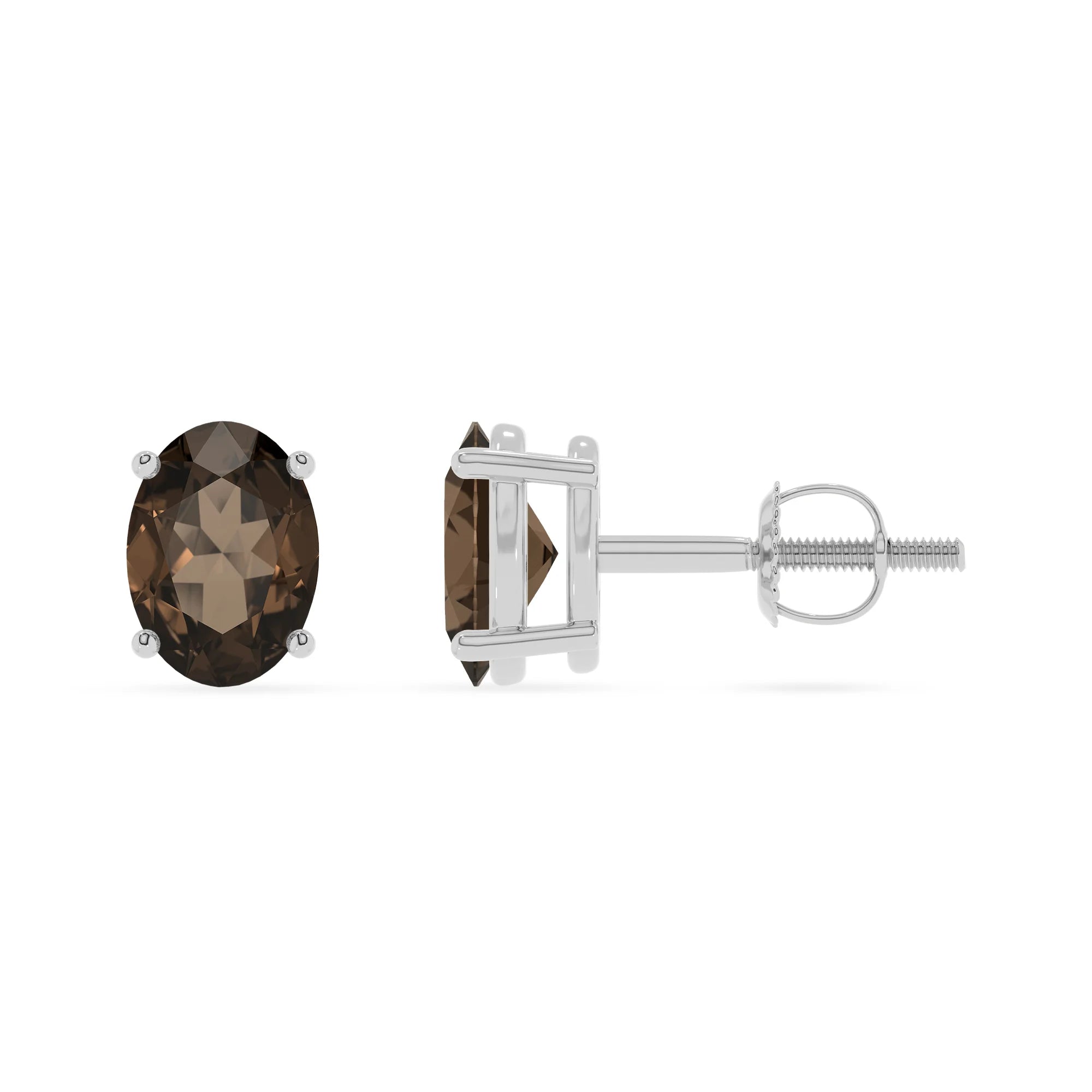 natural smoky quartz oval stud earrings in platinum 