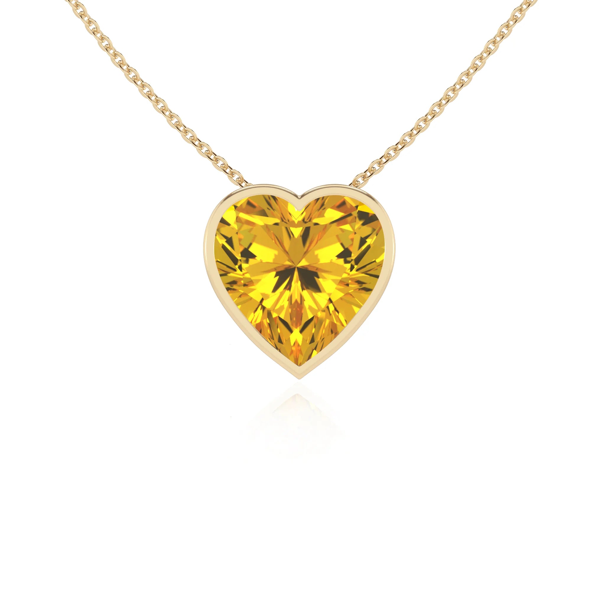 lab grown yellow-sapphire heart solitaire necklaces in yellow gold 