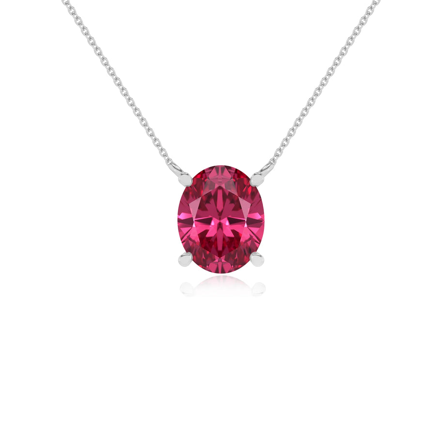 lab grown pink-tourmaline oval solitaire necklaces in white gold 