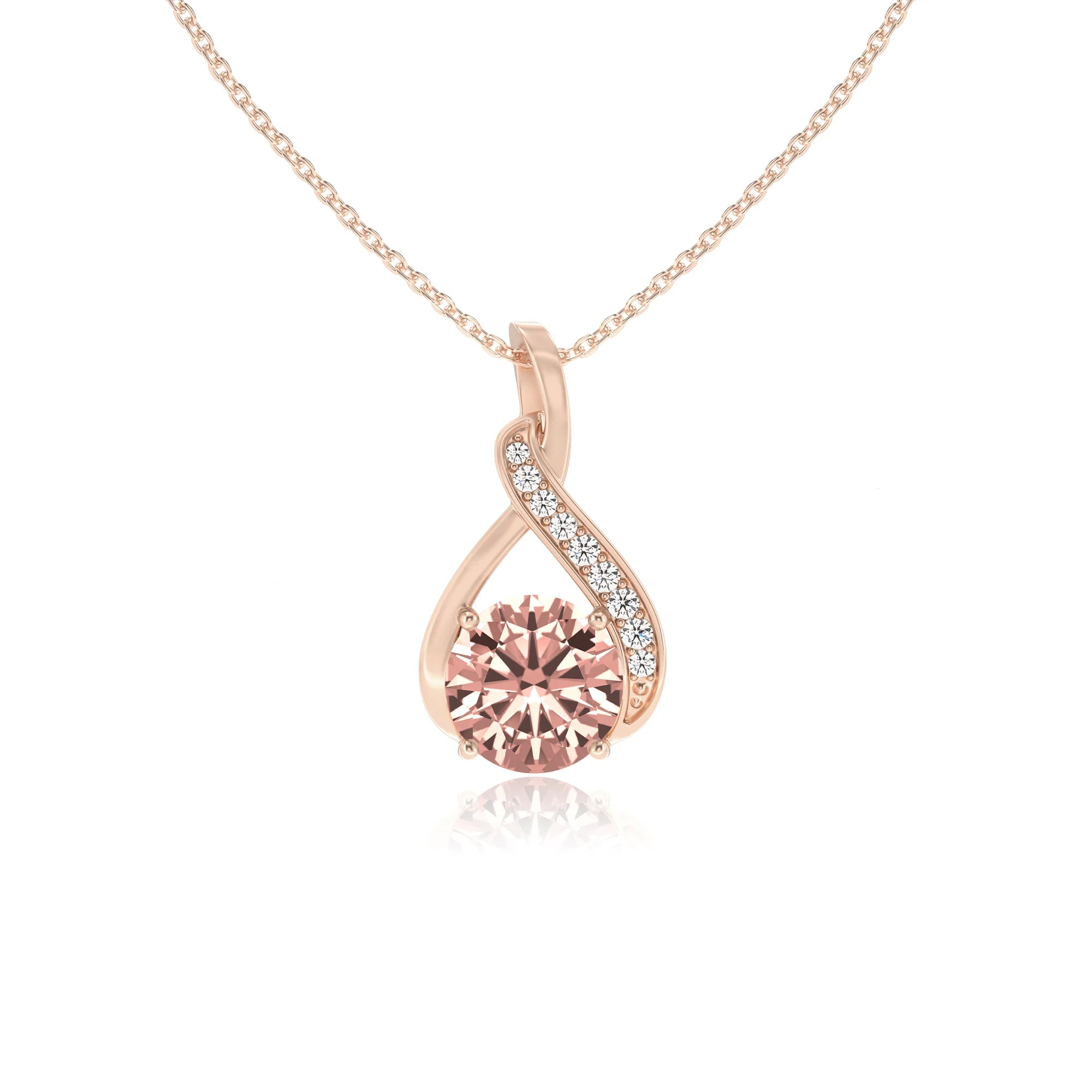 lab grown morganite round solitaire necklaces in rose gold 