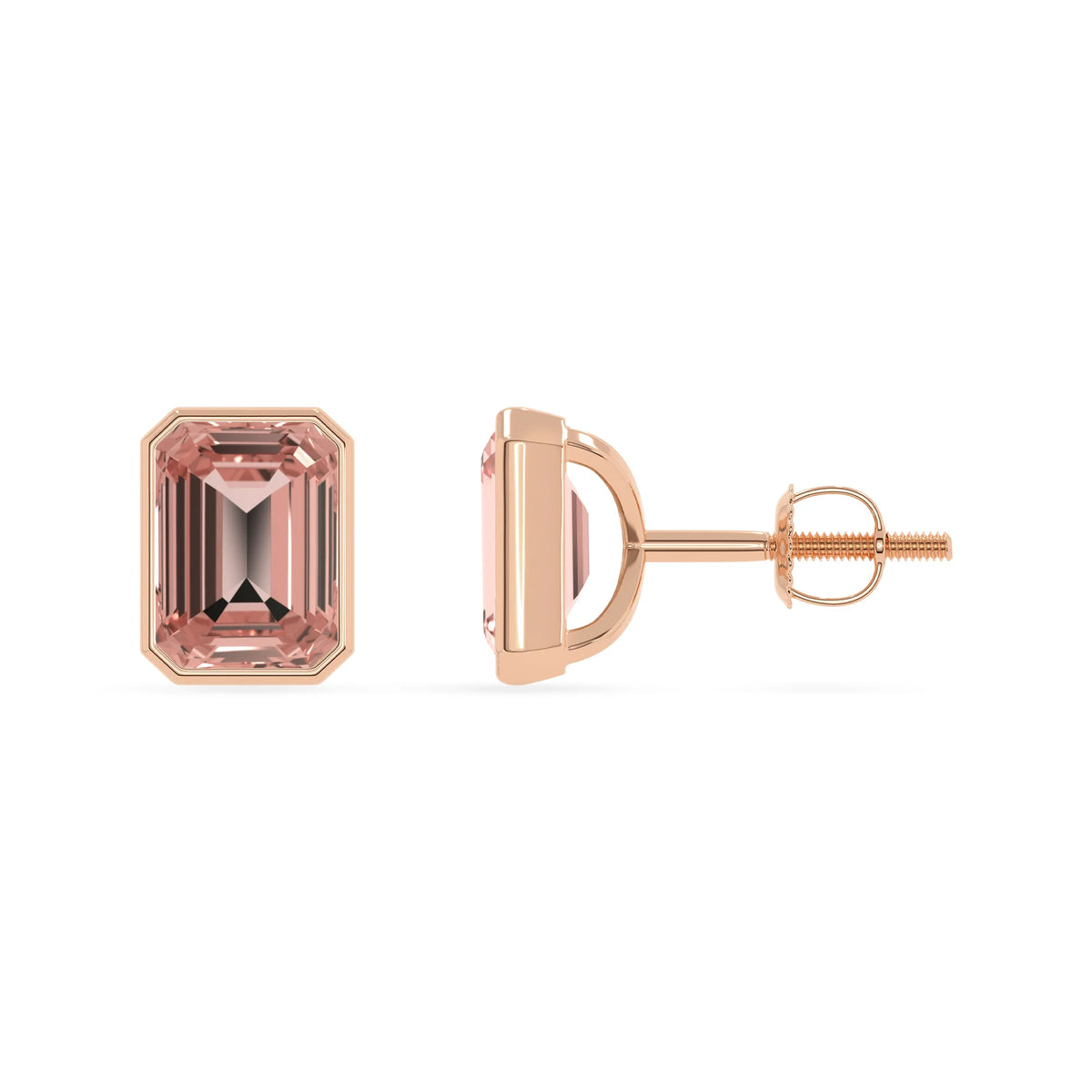Lab Grown Morganite Emerald-Cut Solitaire Stud Earrings