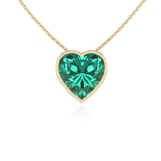 lab grown emerald heart solitaire necklaces in yellow gold 
