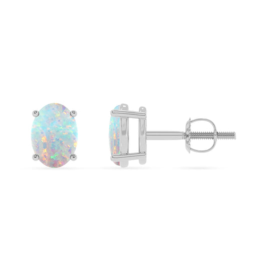 lab grown opal oval stud earrings in platinum 