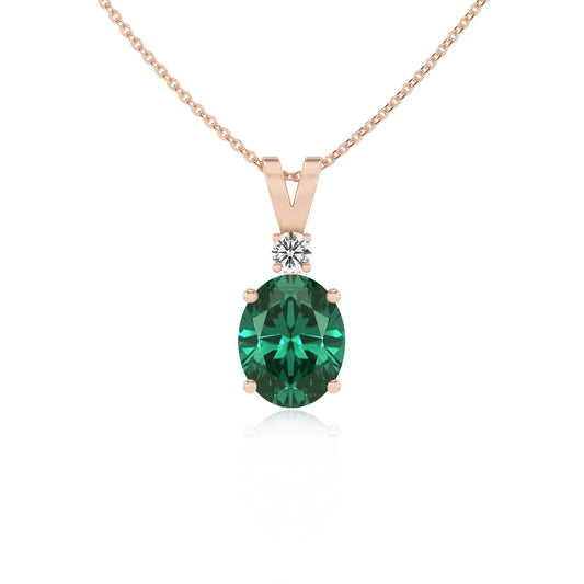 lab grown emerald oval solitaire v-bale necklaces in rose gold 