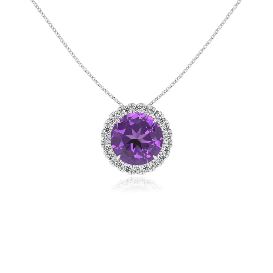 lab grown amethyst round solitaire necklaces in sterling silver 