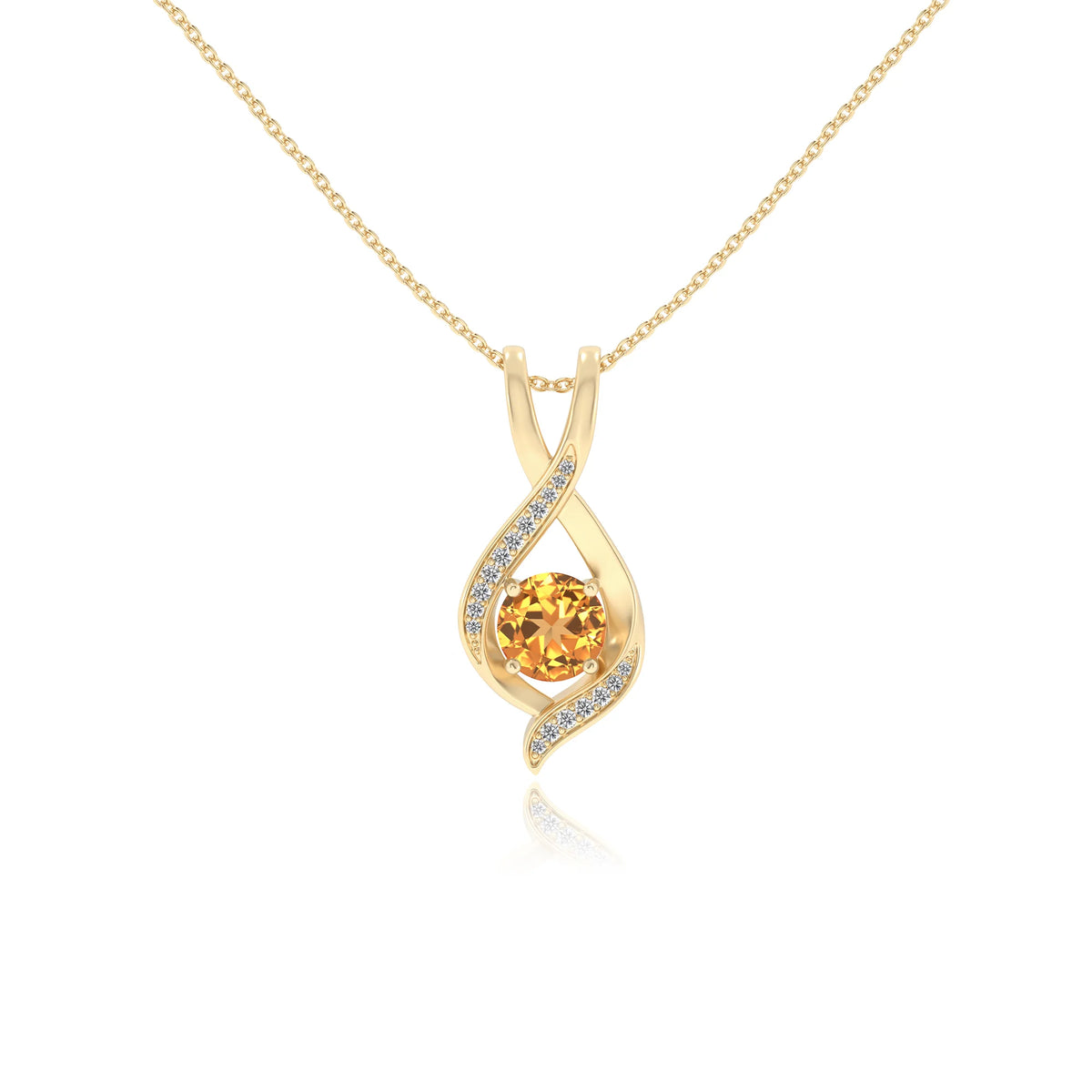 lab grown citrine round solitaire necklaces in yellow gold 