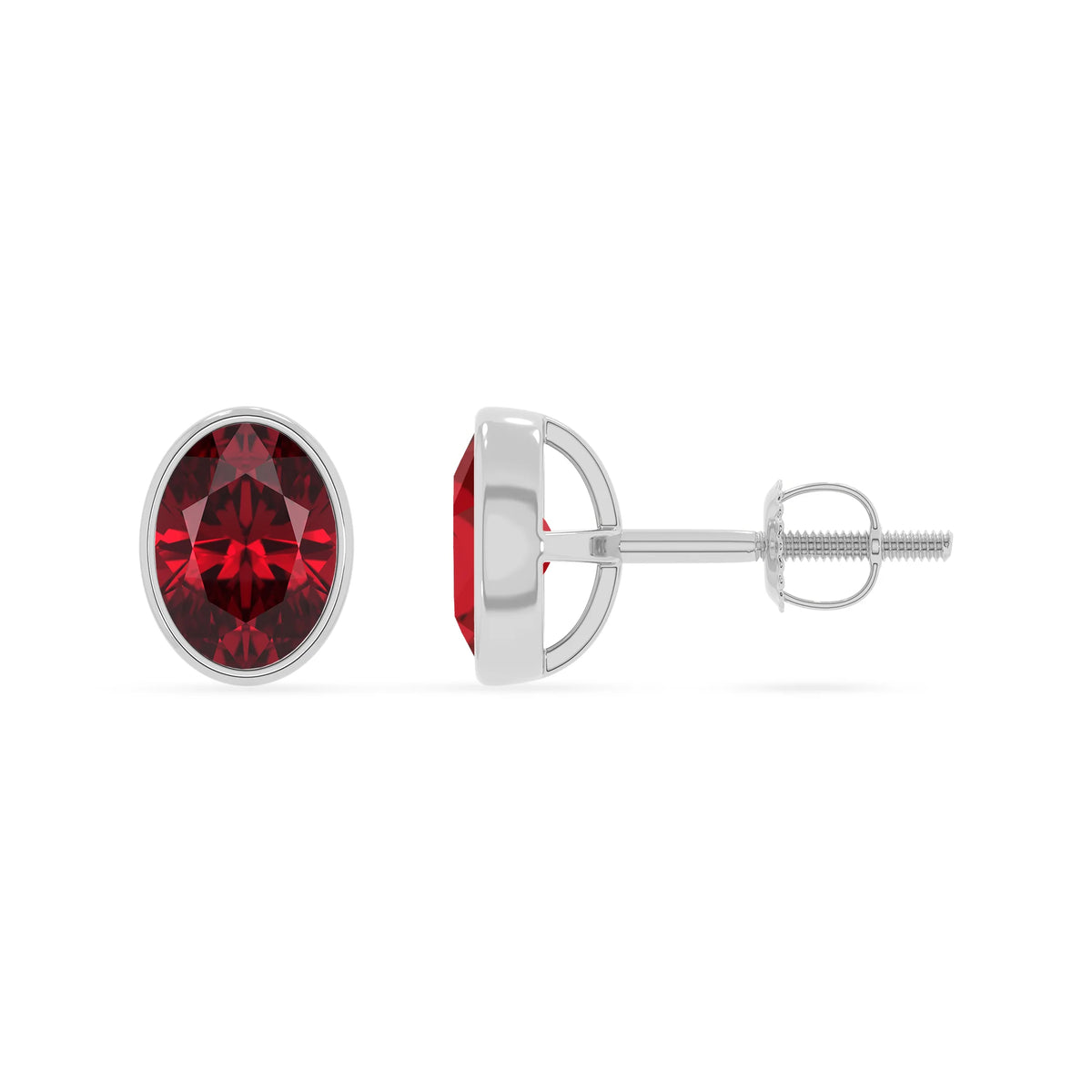 lab grown ruby oval stud earrings in sterling silver 