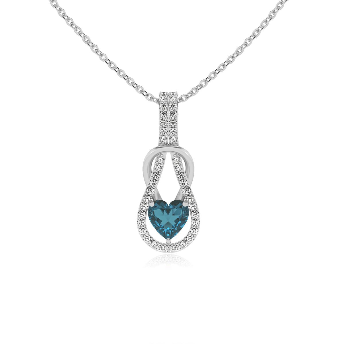 natural london-blue-topaz heart infinity  v-bale necklaces in white gold 