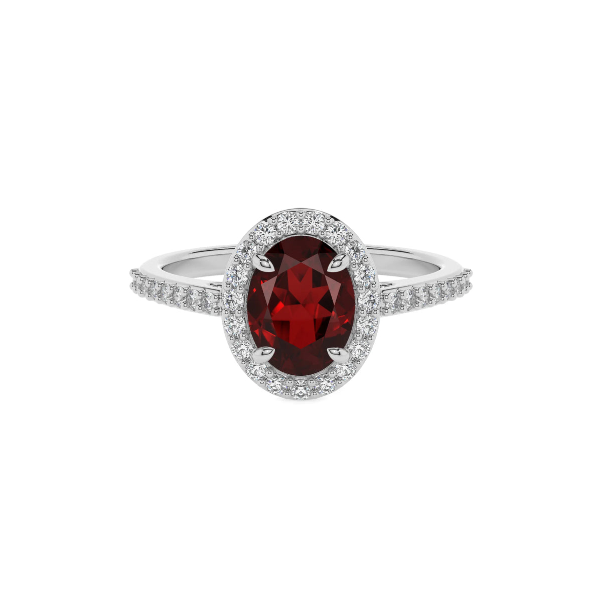 natural garnet oval solitaire rings in platinum 
