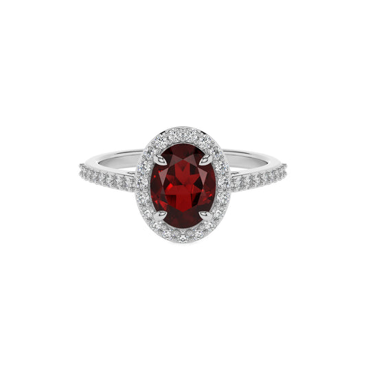 natural garnet oval solitaire rings in platinum 