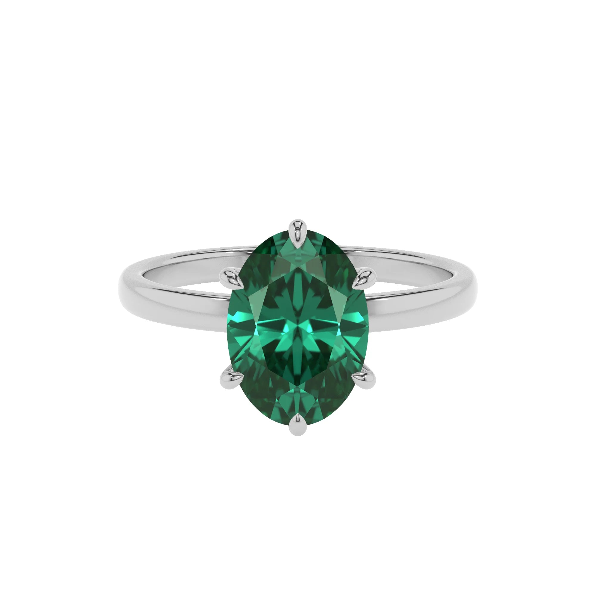 lab grown emerald oval solitaire rings in sterling silver 