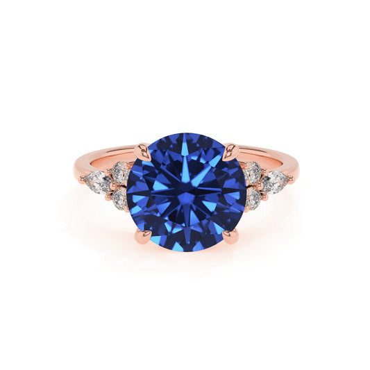 lab grown blue-sapphire round solitaire rings in rose gold 