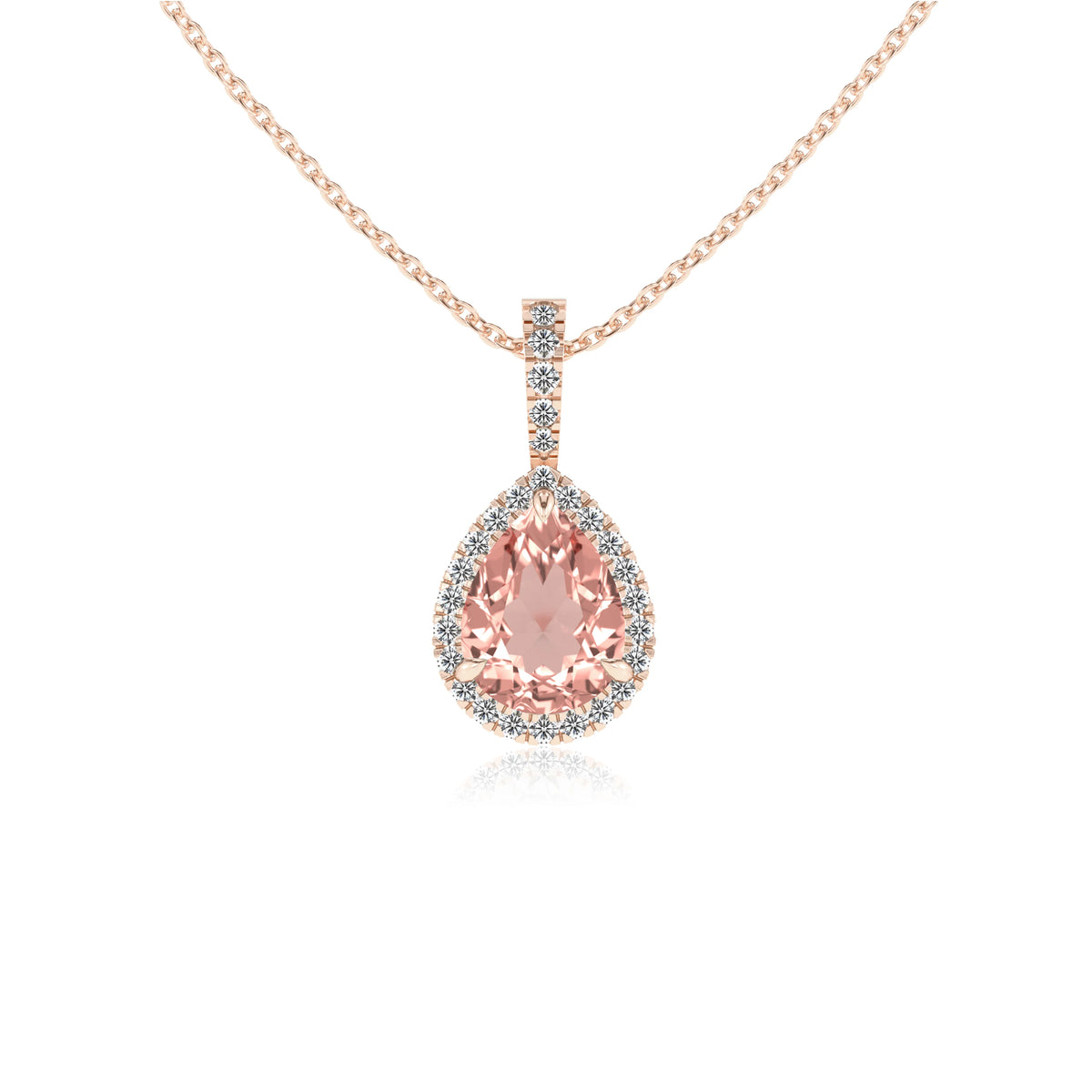 lab grown morganite pear solitaire necklaces in rose gold 