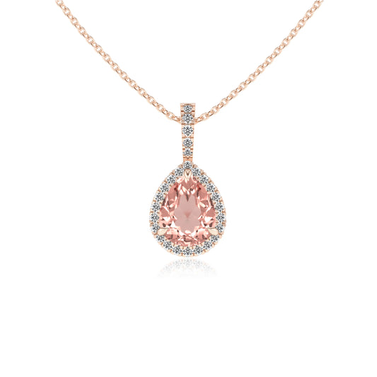 lab grown morganite pear solitaire necklaces in rose gold 