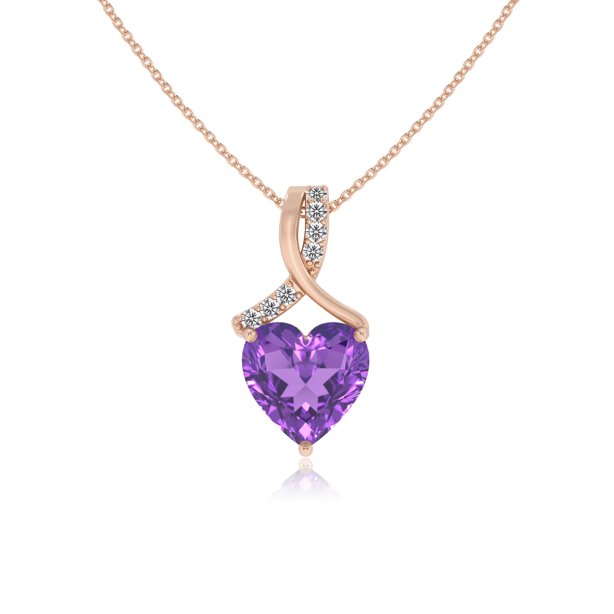 lab grown amethyst heart solitaire necklaces in rose gold 