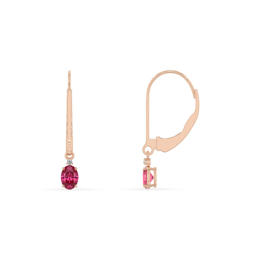 lab grown pink tourmaline oval drop earrings in rose gold 