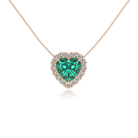 lab grown emerald heart solitaire necklaces in rose gold 