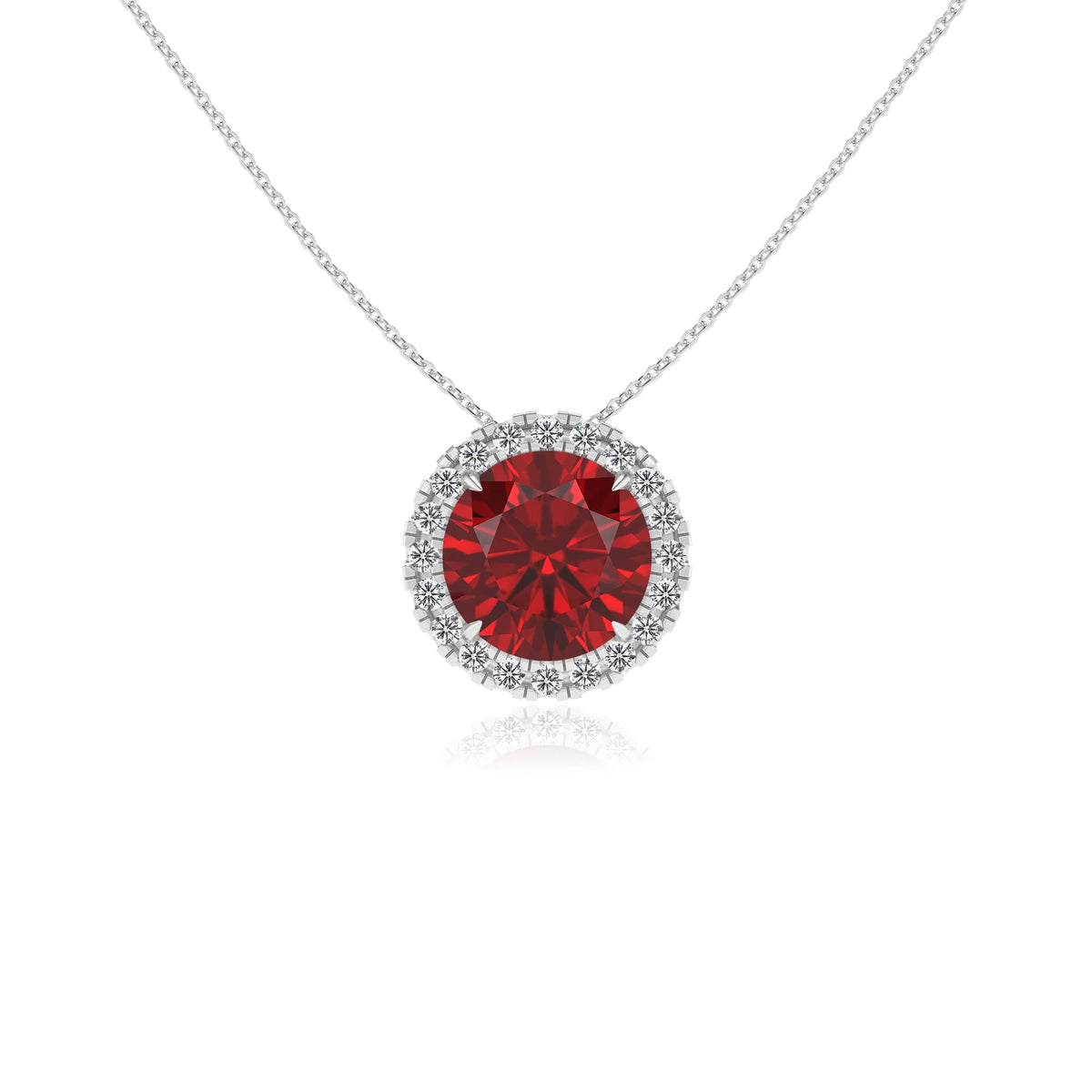 lab grown ruby round solitaire necklaces in platinum 