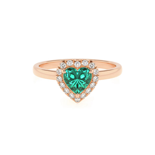 lab grown emerald heart solitaire rings in rose gold 
