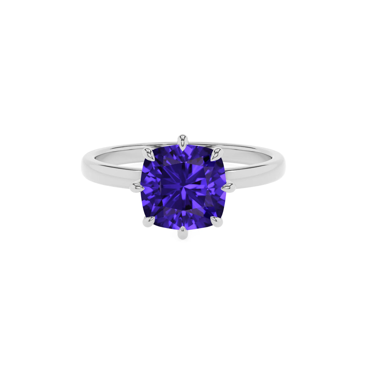 lab grown tanzanite cushion solitaire rings in sterling silver 