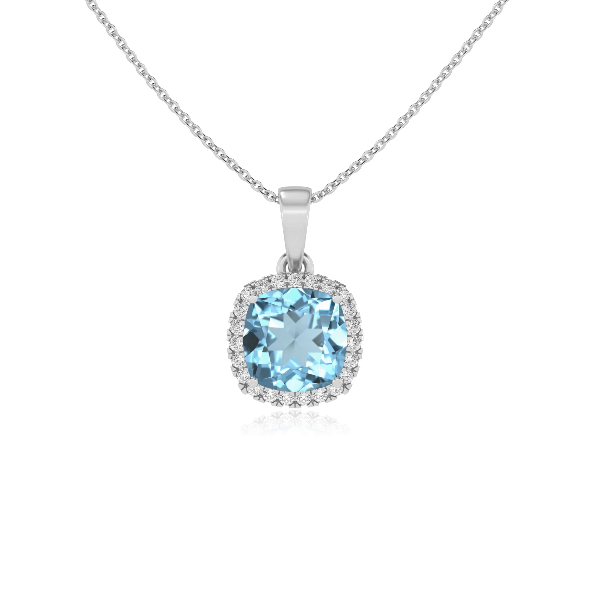 lab grown aquamarine cushion solitaire necklaces in sterling silver 