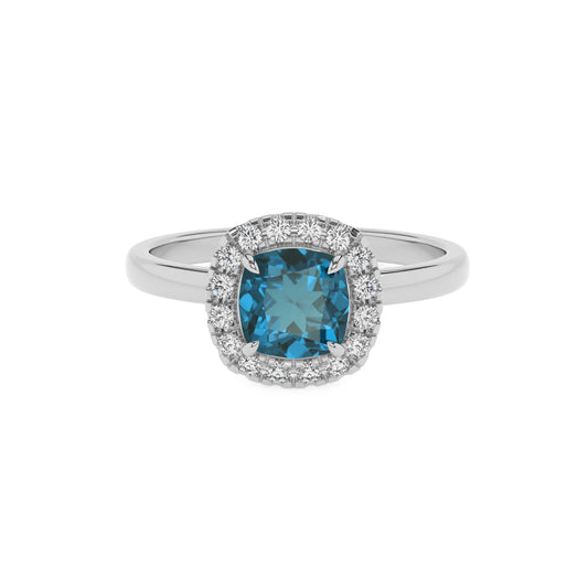 natural london-blue-topaz cushion solitaire rings in white gold 