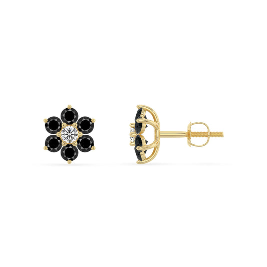 Natural Black Onyx Round Stud Earrings with Diamond