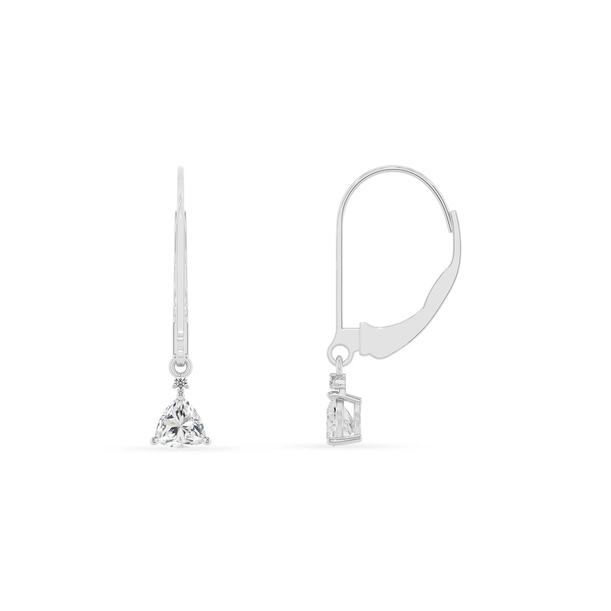 lab grown moissanite trillion drop earrings in platinum 