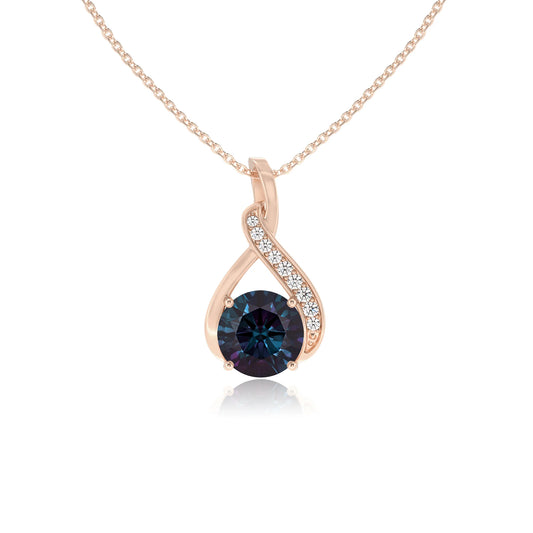 lab grown alexandrite round solitaire necklaces in rose gold 