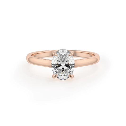 lab grown moissanite oval solitaire rings in rose gold 