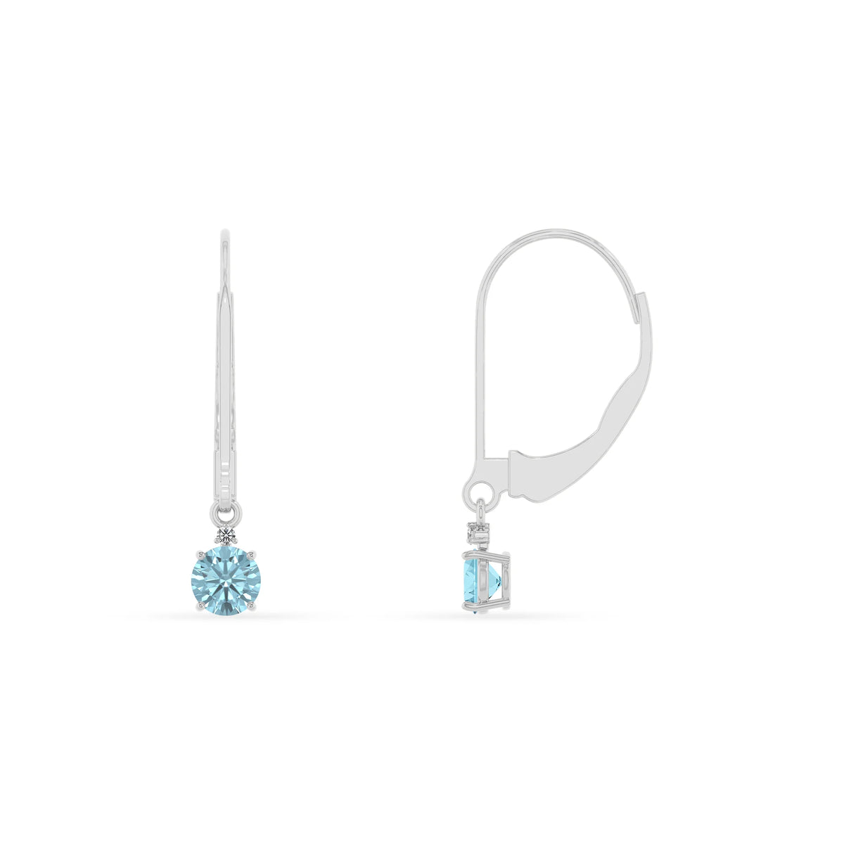lab grown aquamarine round drop earrings in white gold 